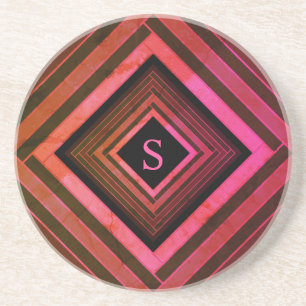 Moderne ländliche rosa geometrische Monogramme Sandstein Untersetzer