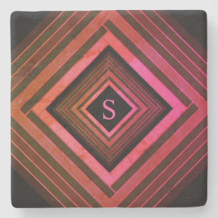 Moderne ländliche rosa geometrische Monogramme Steinuntersetzer