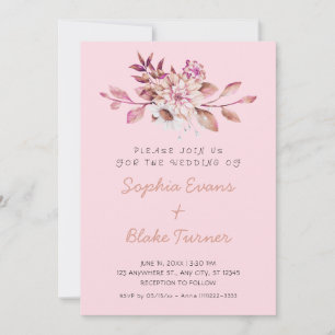 Moderne ländliche weiche florale hellrosa Hochzeit Einladung