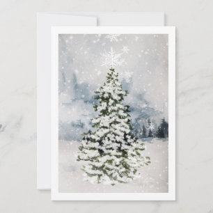 Moderne landschaftliche Weihnachtsbaumschneelandsc Feiertagskarte