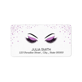 Moderne Lashes mit Lila Glitzer Makeup Artist Adressaufkleber