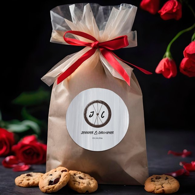 Moderne Lässige Motorradfahrer-mit Monogramm Hochz Runder Aufkleber (Von Creator hochgeladen)