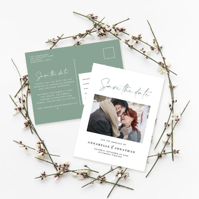 Moderne lässige Schrift Salbei Grüne Typografie Ho Ankündigungspostkarte (Von Creator hochgeladen)