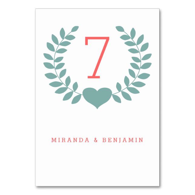 Moderne Laurel Wedding Tischnummer Card (Vorderseite)