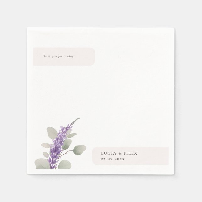 Moderne Lavendel Eucalyptus-Blätter Hochzeiten Serviette (Vorderseite)