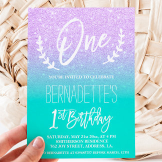 Moderne Lavendel-Glitzer-Typografie zuerst Geburts Einladung