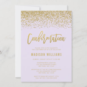 Moderne Lavendel Imitats Gold Glitzer Bestätigung Einladung