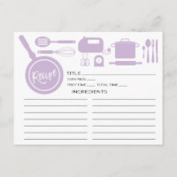 Moderne Lavendel Küchenutensilien Rezeptkarte
