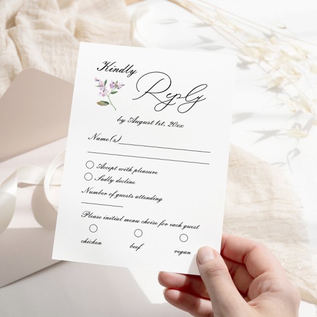 Moderne Lavendel Lila Wildblumen Hochzeit RSVP Karte (Von Creator hochgeladen)
