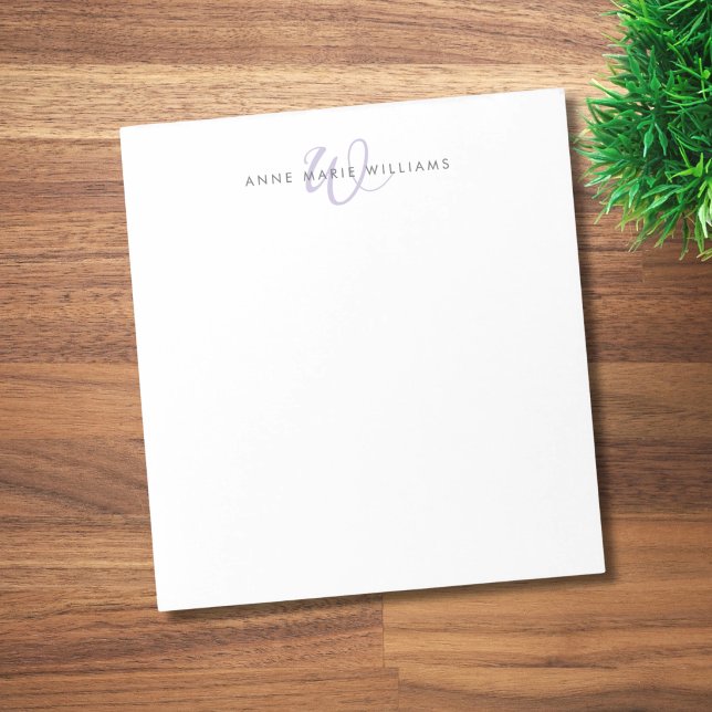 Moderne Lavendel-Schriftmonogramm Notizblock (Von Creator hochgeladen)