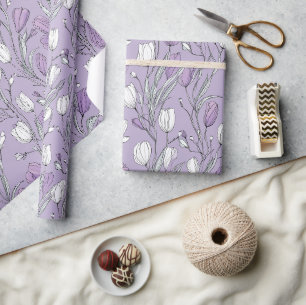 Moderne Lavendel-Tulpe Weiße Blumengestaltung Geschenkpapier