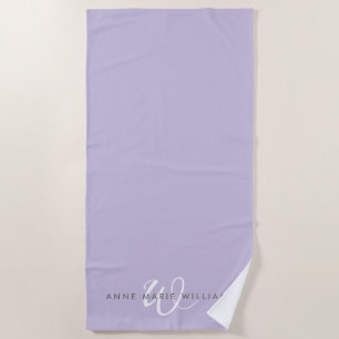 Moderne Lavendel Weiße Schrift Monogramm Strandtuch