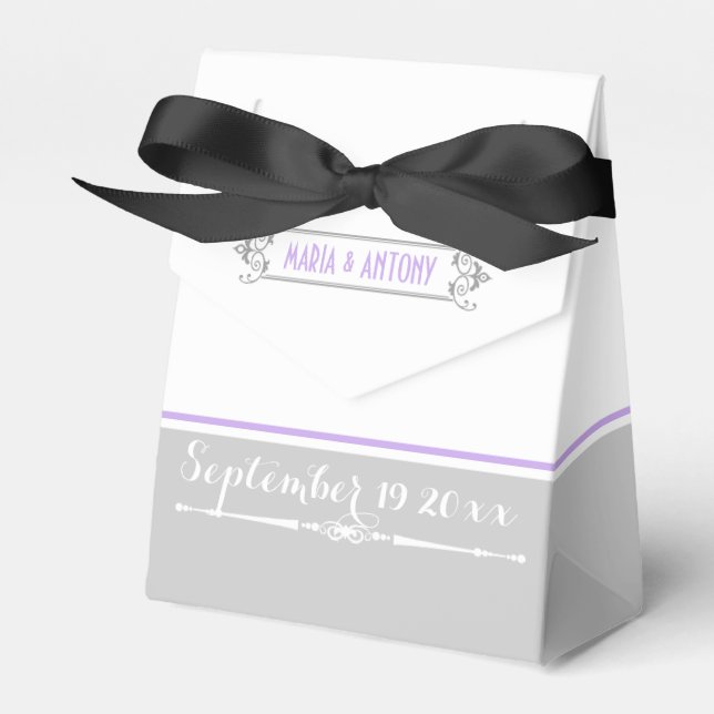 Moderne Lavendelhochzeit, grau, weiß Geschenkschachtel (Vorderseite)