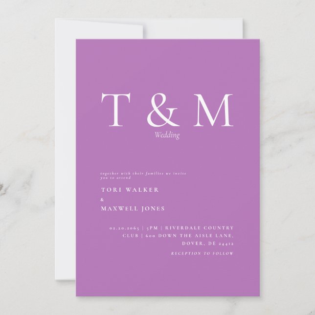 Moderne Lavender Monogram No Parters Wedding Einladung (Vorderseite)