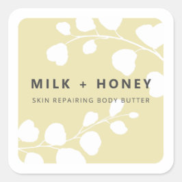 Moderne Leaf Border Beige Mocha Produktmarken Quadratischer Aufkleber