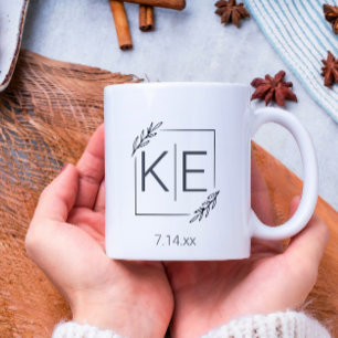 Moderne Leaf Monogram Initials neu gezogenes Gesch Kaffeetasse