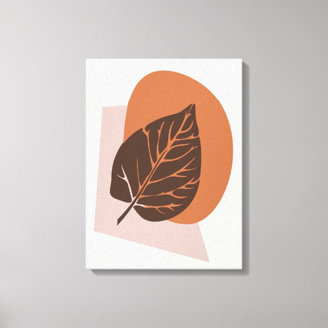 Moderne Leaf Silhouette Braun und Beige Mitte des  Leinwanddruck (Vorderseite)