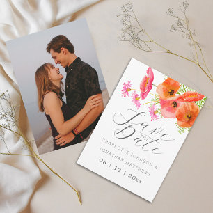 Moderne Lebendige Aquarell Blumen Foto Hochzeit Save The Date