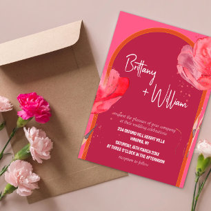 Moderne, lebendige, rosa, florale Sommerhochzeit Einladung