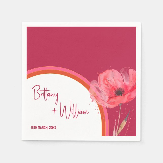 Moderne, lebendige, rosa, florale Sommerhochzeit Serviette (Vorderseite)