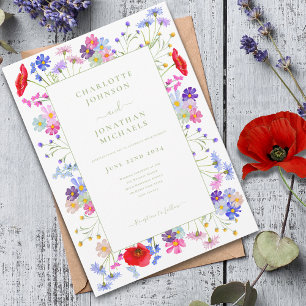 Moderne lebhafte Wildblumen-Wasserfarben-Hochzeit Einladung