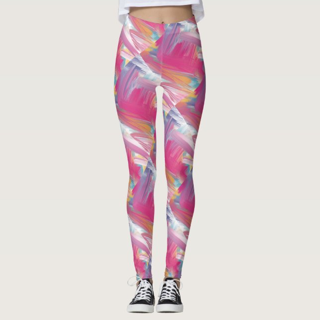 Moderne Leggings mit rauer Pinselstrichdruck-Kunst (Vorderseite)