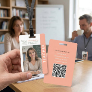 Moderne Lehrer-ID-Karte mit Foto, Logo und QR-Code Ausweis