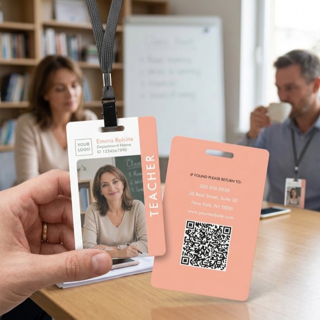 Moderne Lehrer-ID-Karte mit Foto, Logo und QR-Code Ausweis (Von Creator hochgeladen)