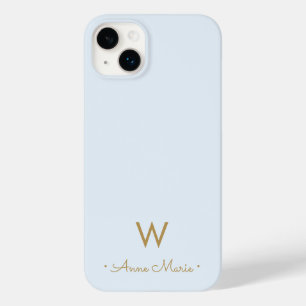 Moderne leichte staubblaue Goldschrift-Monogramm Case-Mate iPhone 14 Plus Hülle