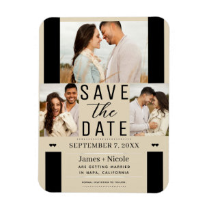 Moderne leichte Tann Save the Date 3 Foto Hochzeit Magnet