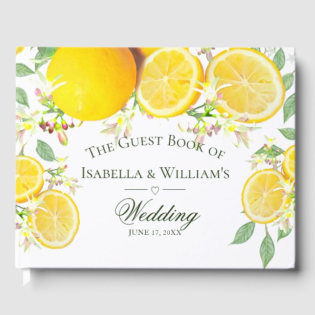 Moderne Lemon Boho Summer Wedding Gästebuch (Vorderseite)
