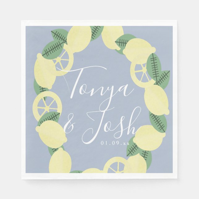 Moderne Lemon Bunch Boho Vintage Paare Hochzeit Serviette (Vorderseite)