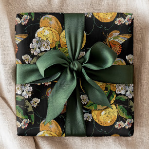 Moderne Lemon Citrus Floral Butterfly Muster Geschenkpapier