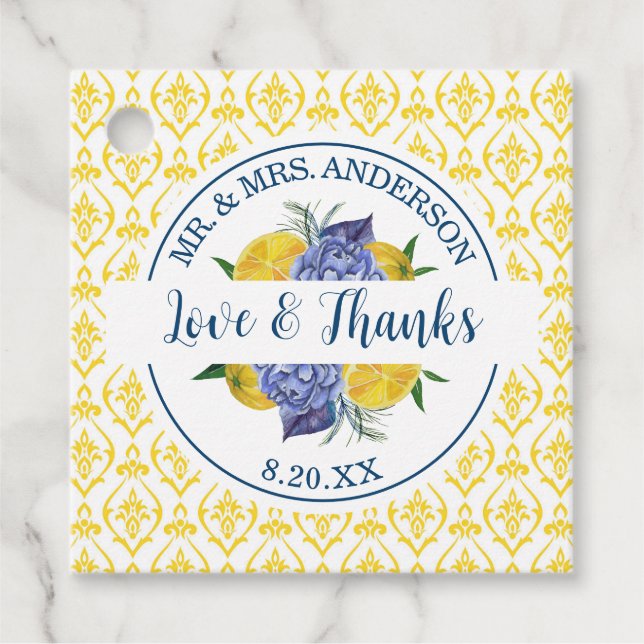 Moderne Lemon Citrus Summer Wedding Geschenkanhänger (Vorderseite)