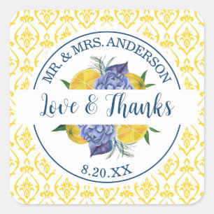 Moderne Lemon Citrus Summer Wedding Quadratischer Aufkleber