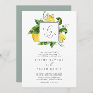 Moderne Lemon Garden Formal Monogram Wedding Einladung