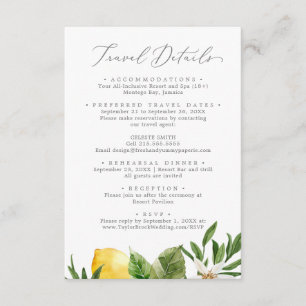 Moderne Lemon Garden Hochzeitreise Details Begleitkarte