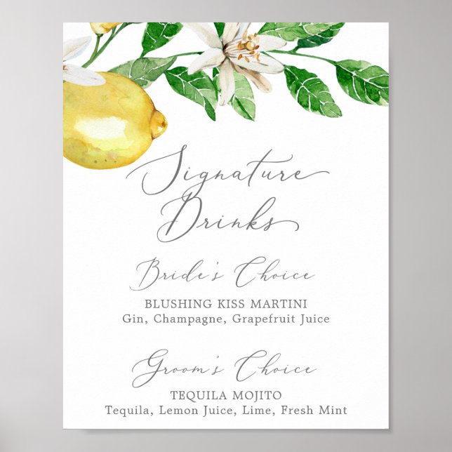Moderne Lemon Garden Signature Drinks unterzeichne Poster (Vorne)