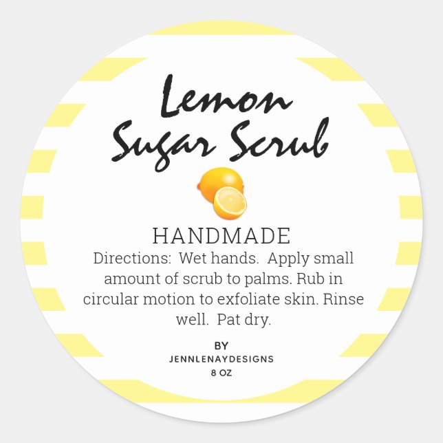 Moderne Lemon hausgemachte Sugar Scrub Labels Runder Aufkleber (Vorderseite)