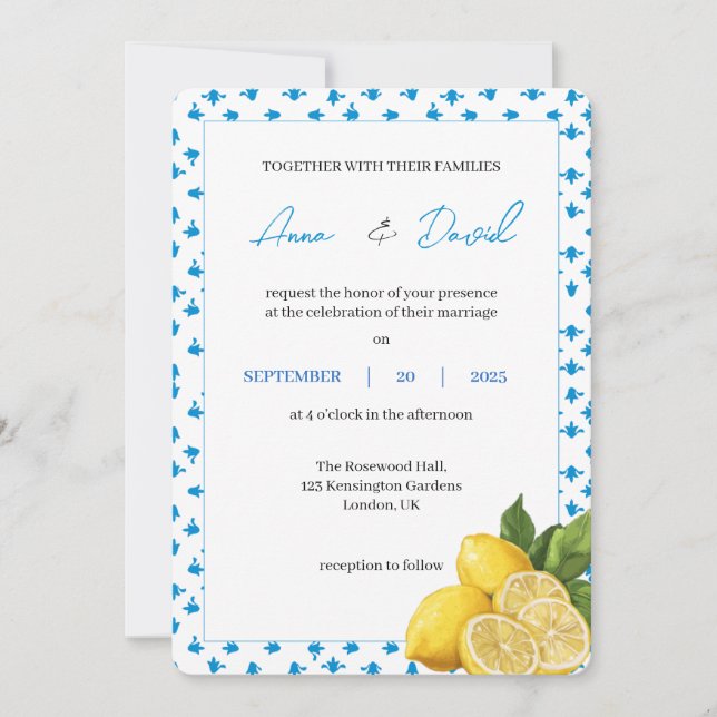 Moderne Lemon Hochzeitseinladung | Minimal Citrus  Einladung (Vorderseite)