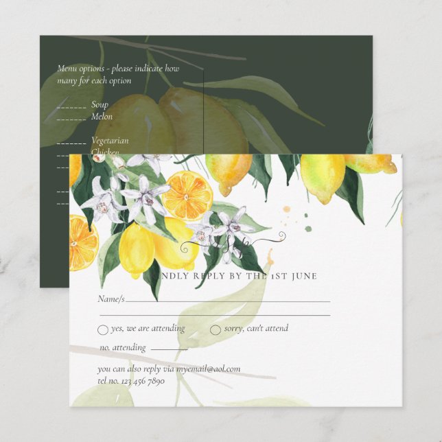 Moderne Lemon Tree UAWG Wedding Postkarte (Vorne/Hinten)