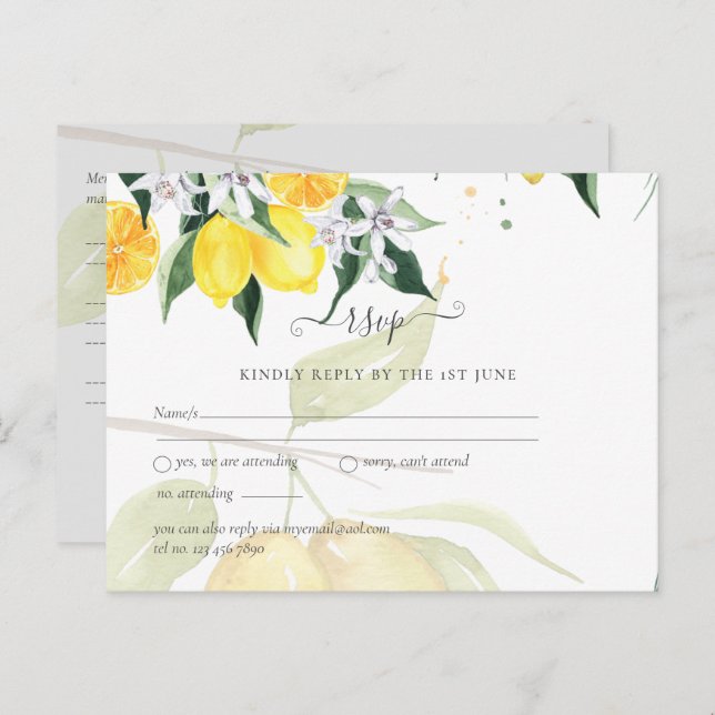 Moderne Lemon Tree UAWG Wedding Postkarte (Vorne/Hinten)
