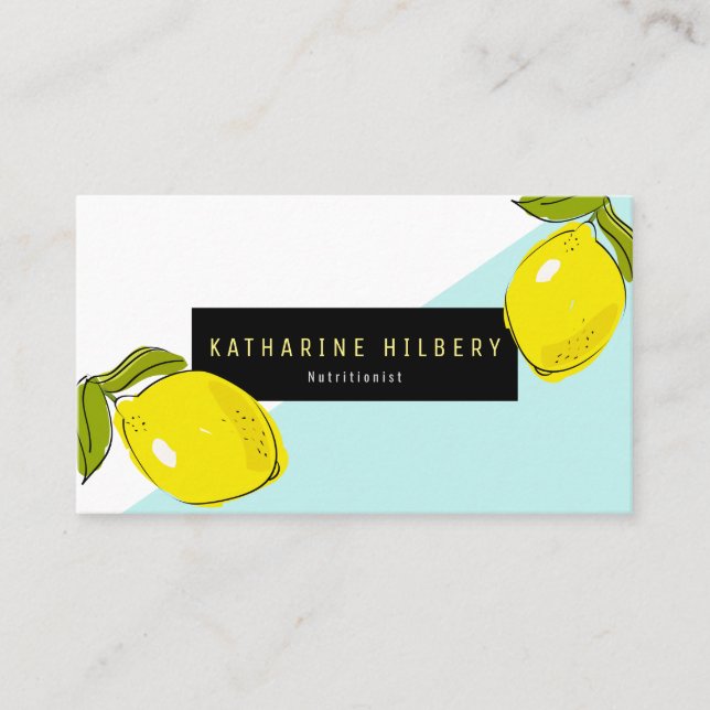 Moderne Lemon Türkis White Block Business Card Visitenkarte (Vorderseite)