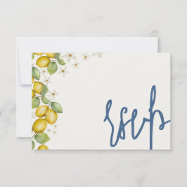 Moderne Lemons Blue & Yellow Wedding RSVP Karte