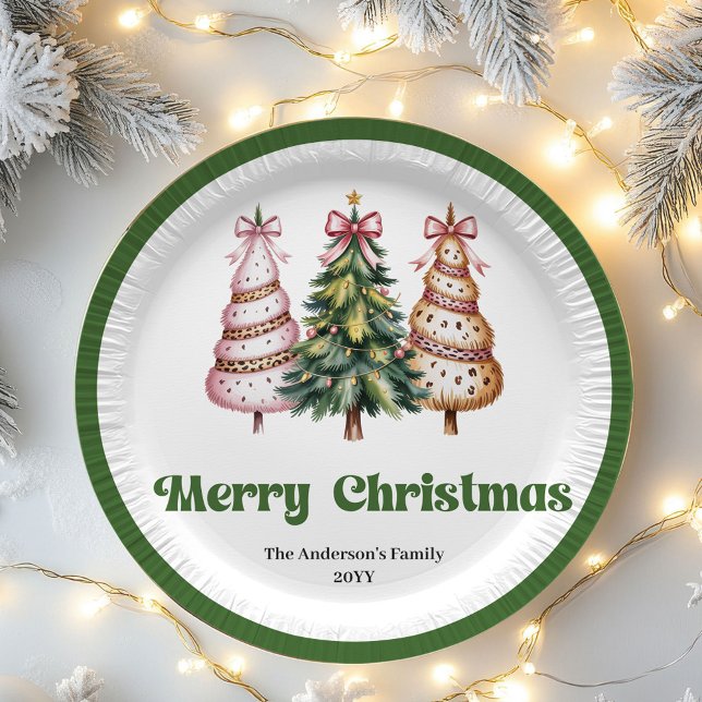 Moderne Leopard-Christbaum personalisiertes Papier Pappteller (Modern Leopard Christmas Tree Personalized Paper Plates)