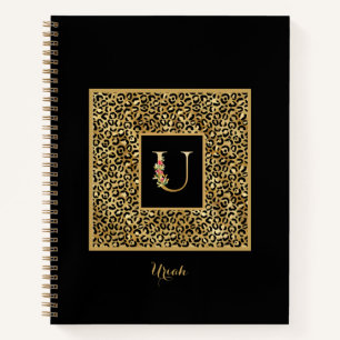 Moderne Leopard Gold Persönliches Monogramm Buchst Notizbuch