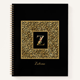 Moderne Leopard Gold Persönliches Monogramm Buchst Notizbuch