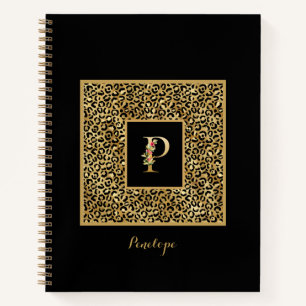 Moderne Leopard Gold Persönliches Monogramm Buchst Notizbuch