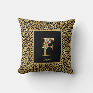 Moderne Leopard-personalisierte Monogramm-F-Initia Kissen