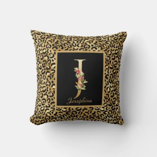Moderne Leopard-personalisierte Monogramm J Initia Kissen